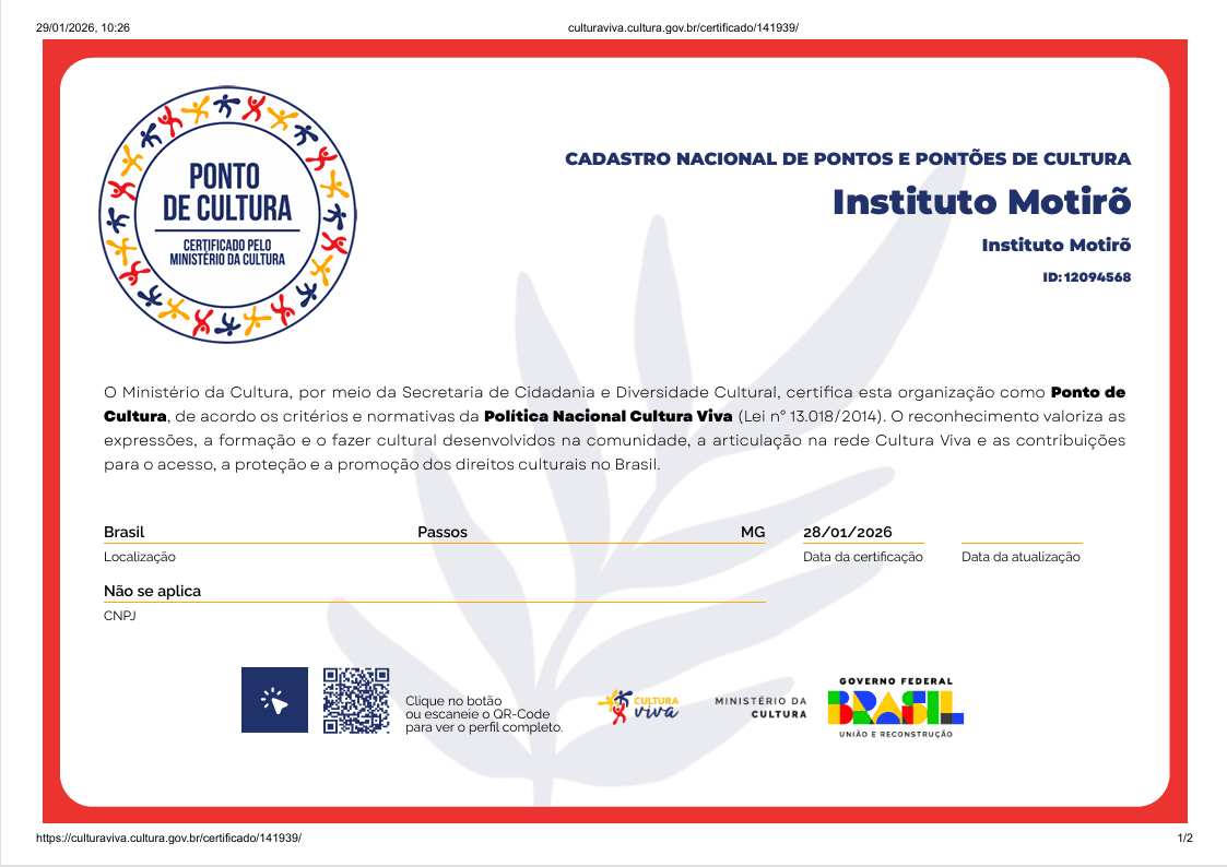 Certificado oficial do Ponto de Cultura